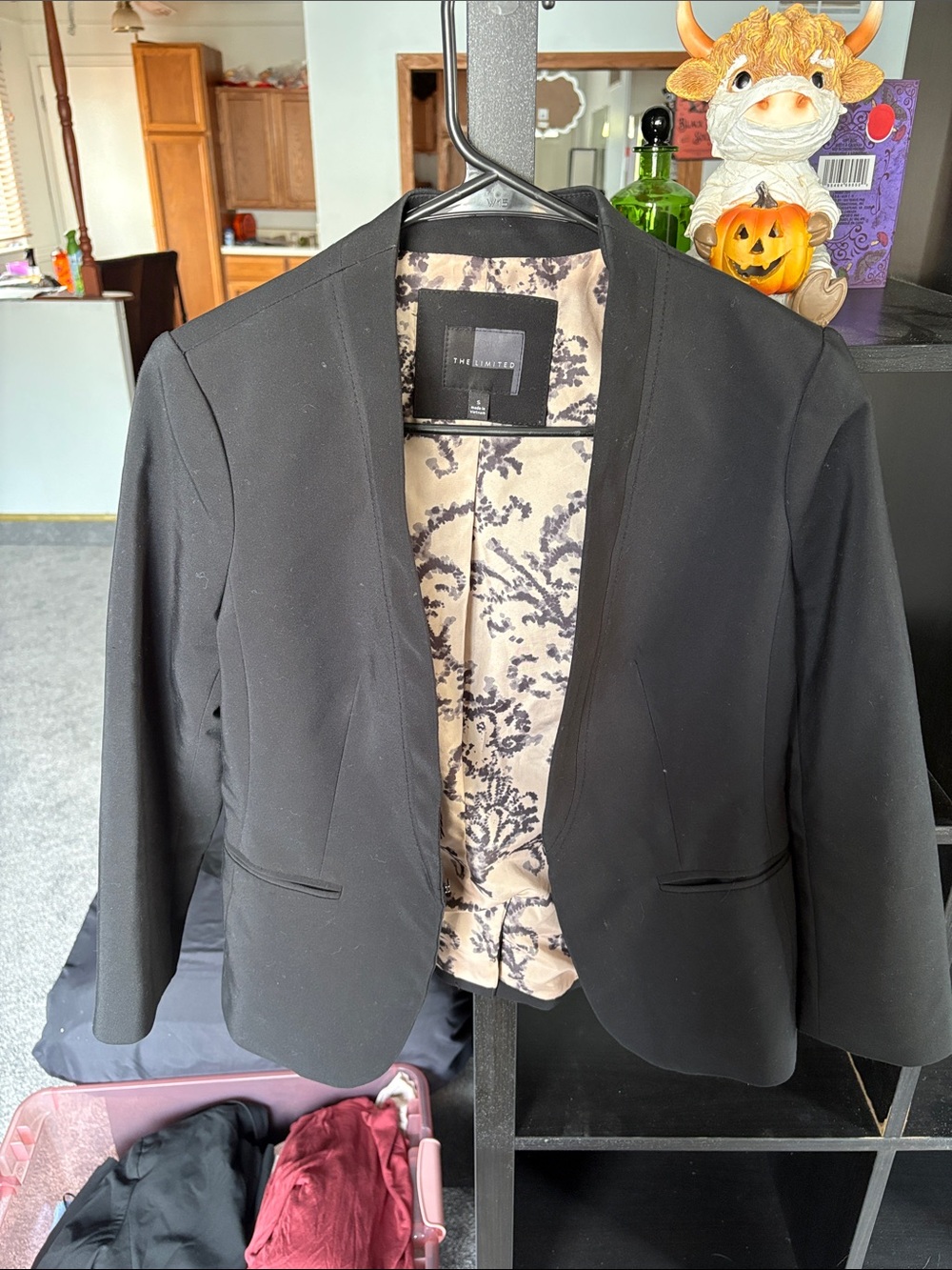 The Limited Black Open-Front Blazer with Cream Floral Lining
